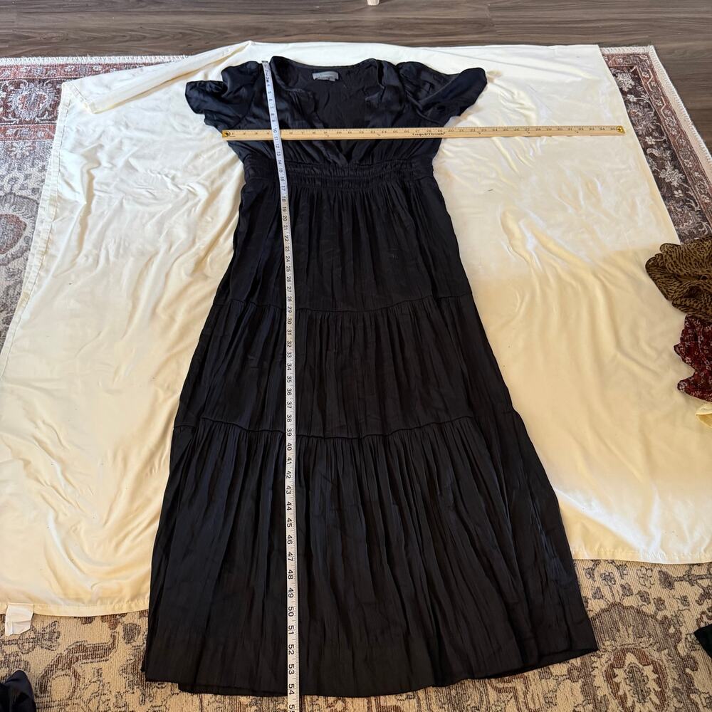 Anthropologie Somerset Black Satin Maxi Dress L Tiered Boho - Picture 7 of 7
